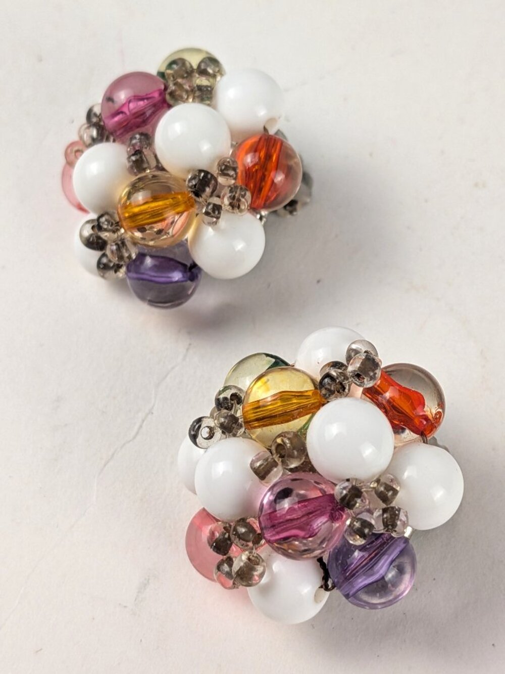 Vintage Multicolor Glass Bead Clip-on Earrings